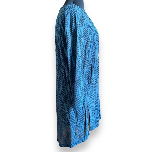 Blue Sheer Burnout Hi Low Tunic Dress Cover Up Large - Picture 3 of 3